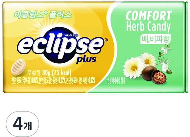 이클립스 플러스 허브캔디 배 비파향, 30g, 4개 - 쿠팡