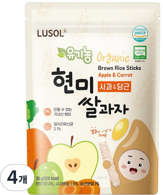 LUSOL 糙米米餅棒, 30g, 混合口味（蘋果/胡蘿蔔）, 4個