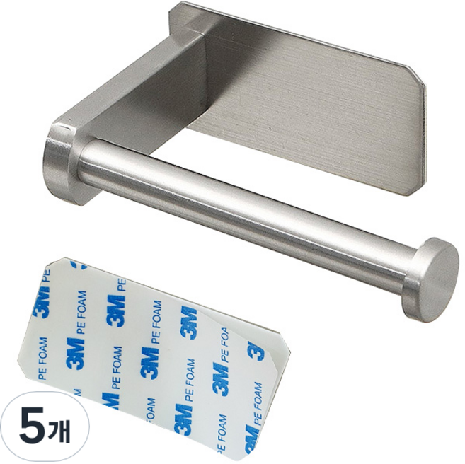디오컴퍼니 무타공 3M강력접착 모던 휴지걸이, 스텐, 5개