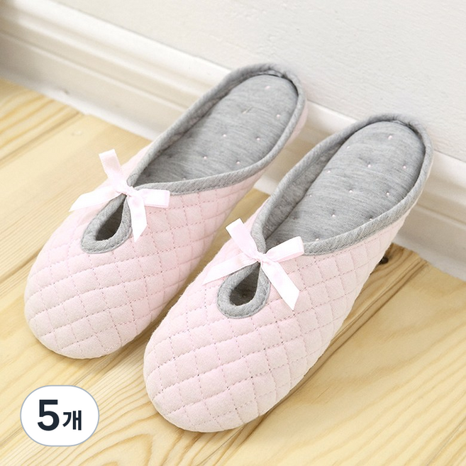 멜리샵 층간소음 순면 쿠션 리본 거실화, 핑크, 5개