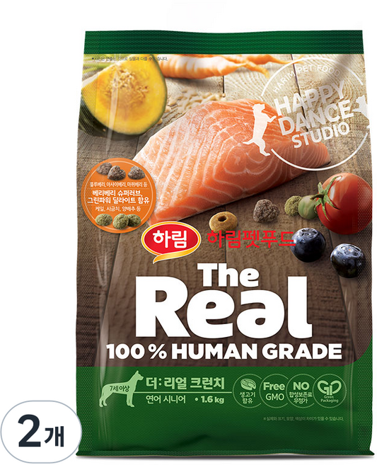 하림펫푸드 시니어 강아지 더리얼 크런치 건식사료, 연어, 1.6kg, 2개