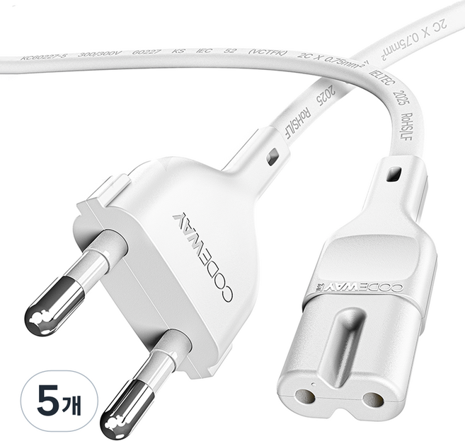 코드웨이 국산 AC 8자코드 전원케이블 화이트, 5개, 3m