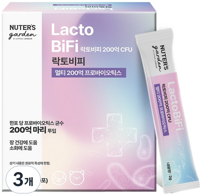 누터스가든 반려동물 락토비피 멀티 200억 프로바이오틱스 영양제, 장건강/유산균, 30회분, 3개