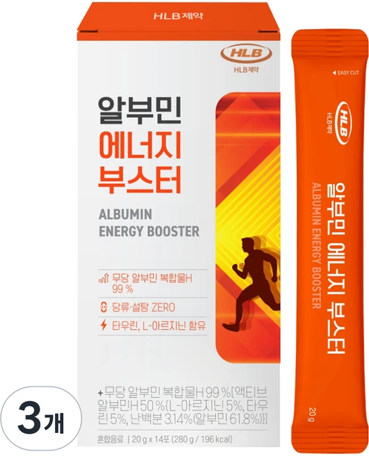 에이치엘비 알부민 에너지 부스터 액상스틱 14p, 280g, 3개 - 쿠팡