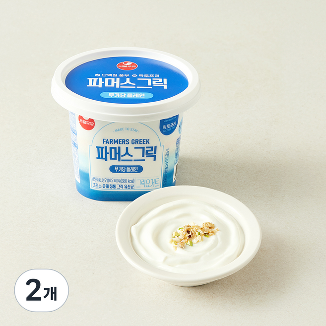 서울우유 파머스 그릭 무가당 플레인 요거트, 400g, 2개