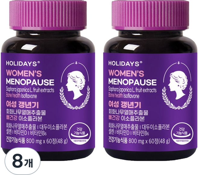 홀리데이즈 여성 갱년기 회화나무열매추출물 뼈건강 이소플라본, 60정, 8개