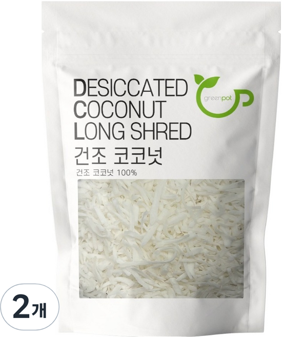 Greenpot 長條乾燥椰子片, 2個, 300g