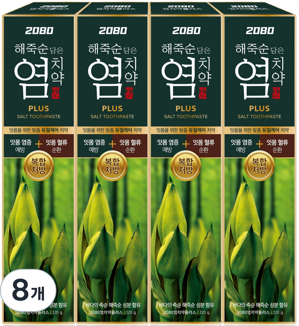2080 플러스 염 치약, 120g, 8개