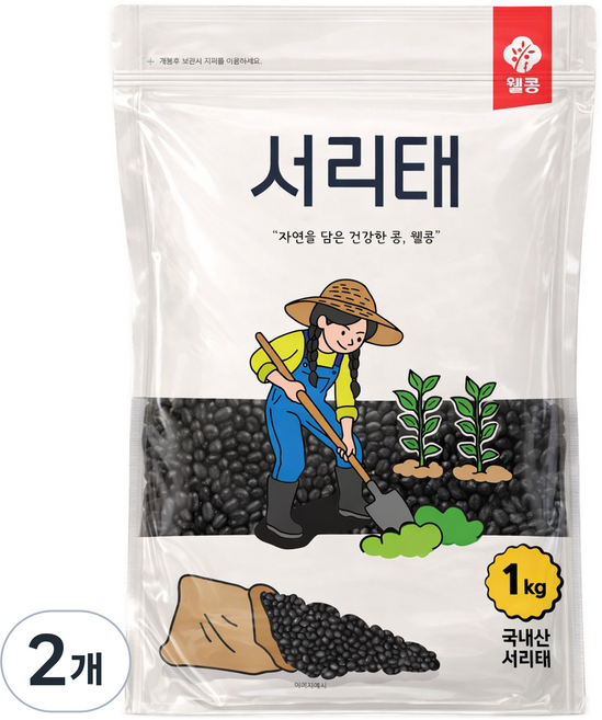 웰콩 국산 서리태, 1kg, 2개