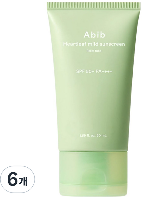 아비브 어성초 마일드 선크림 릴리프 튜브 SPF50+ PA++++, 50ml, 6개