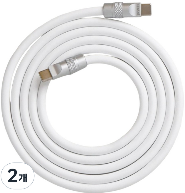 데스켓 실리콘 초고속 100W C to C 타입 충전 케이블, 스노우크롬, 2개, 150cm