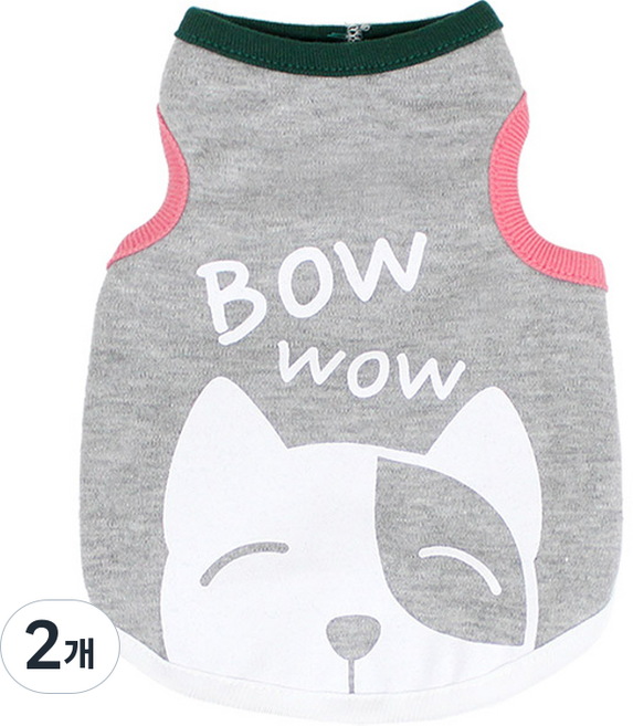 DogDog 寵物 Bow Wow 無袖T恤, 灰色, 2個