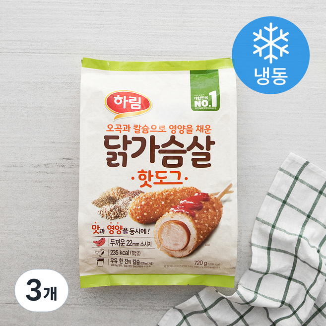 하림 닭가슴살 핫도그 (냉동), 90g, 8개입, 3개