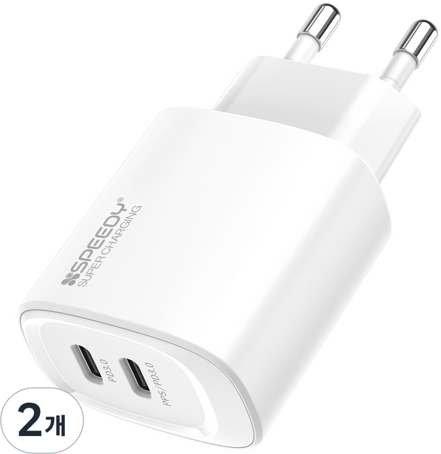 SPEEDY2 GaN 20W PD PPS 超高速雙埠多功能 Type-C 充電器, 白色, 2個