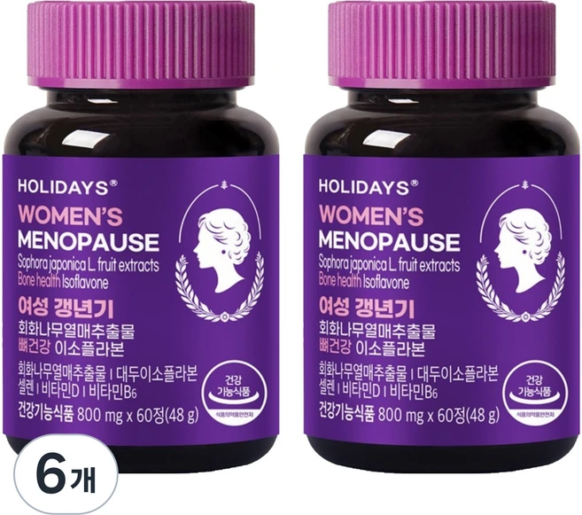 홀리데이즈 여성 갱년기 회화나무열매추출물 뼈건강 이소플라본, 60정, 6개 - 쿠팡