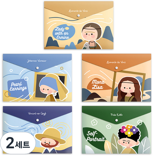 동아피엠에스 A4 똑딱이 캐릭터 자료 수납 봉투 파일 친구들 5종 세트, 혼합색상, 2세트