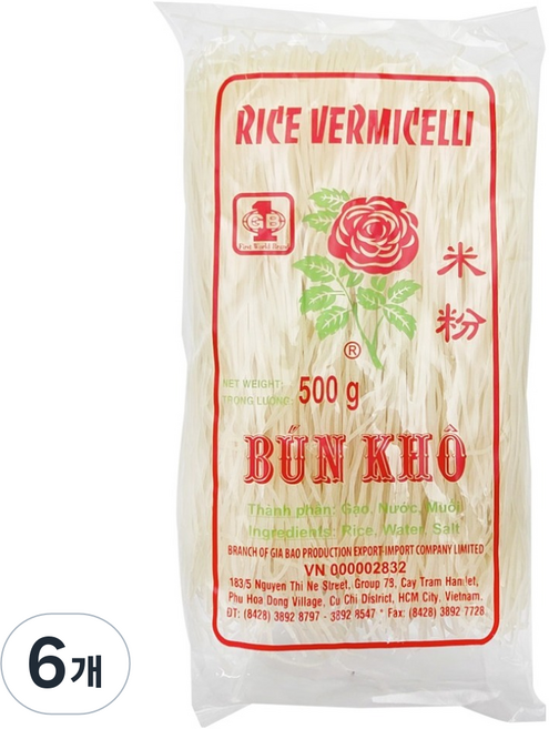장미표 지아바오 버미셀리 쌀국수 분짜면 분코, 500g, 6개