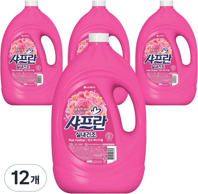 샤프란 실내건조 섬유유연제 핑크 페스티벌 본품, 3.1L, 12개