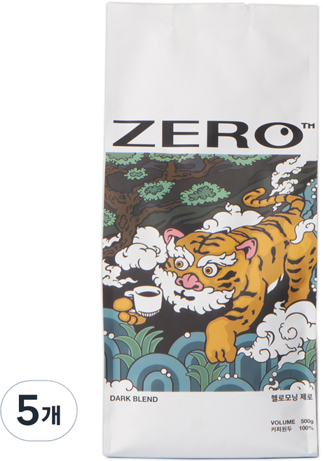 헬로모닝 제로 다크 블렌드 원두, 홀빈(분쇄안함), 500g, 5개