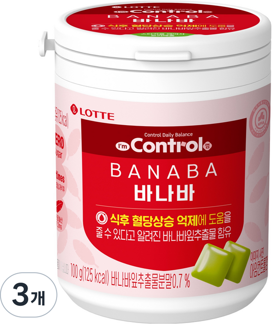 롯데웰푸드 아임 컨트롤 껌 바나바, 100g, 3개