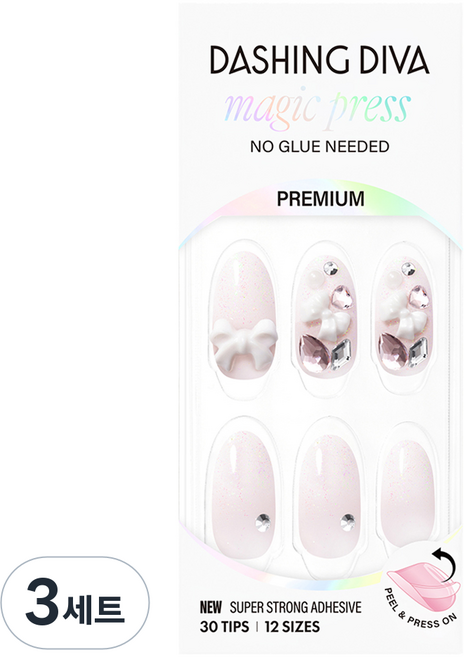 데싱디바 매직프레스 네일팁 멜리 아몬드, 3세트, 화이트