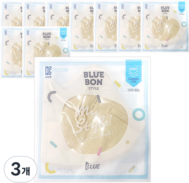 블루본 스타일 썸머라인 컬러 마스크 대형, 10개입, 3개, 아이보리