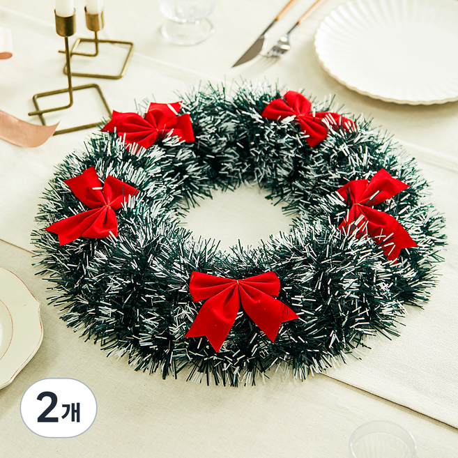 聖誕人造花緞帶花圈玄關牆壁裝飾, 2個, 混合色