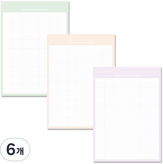 B5 대용량 모눈 떡메모지 100p, 민트 +  바이올렛 + 핑크, 6개