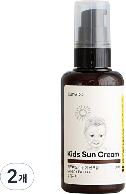 페르바도 유아용 눈시림제로 논나노 무기자차 촉촉 보습 선크림 SPF50+ PA++++, 2개, 80ml