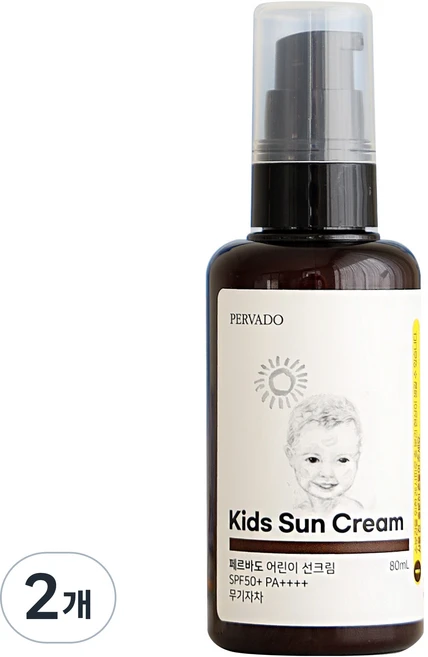 페르바도 유아용 눈시림제로 논나노 무기자차 촉촉 보습 선크림 SPF50+ PA++++, 2개, 80ml - 쿠팡