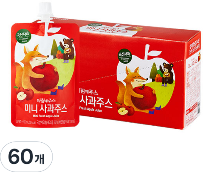 아침에주스 서울우유 미니 사과 주스, 100ml, 60개