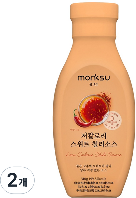 몽크슈 저당 저칼로리 스위트 칠리소스, 310g, 2개