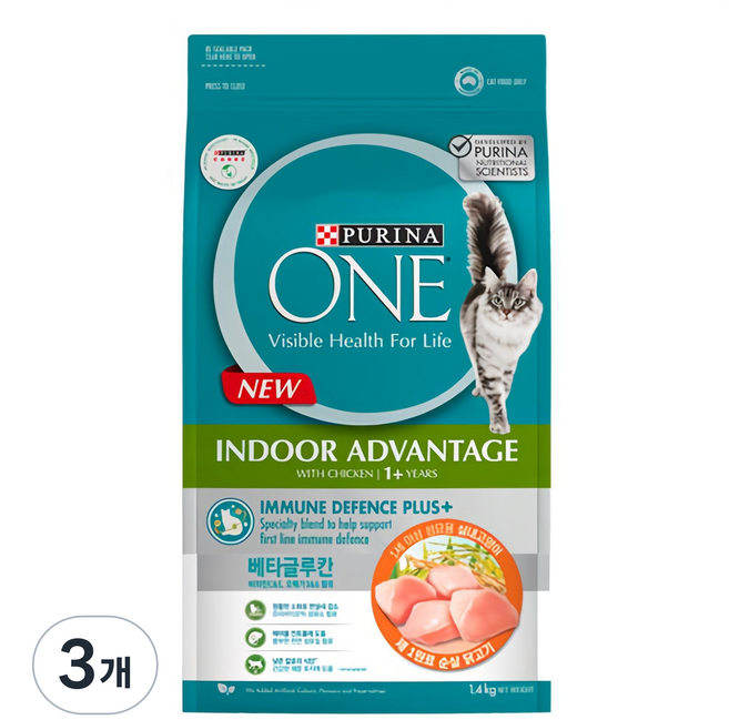 퓨리나원 캣 순살 닭고기 기능성 사료, 인도어, 1.4kg, 3개
