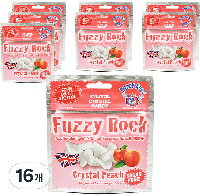 Fuzzy Rock 木糖醇水晶糖 水蜜桃口味, 16包, 40g