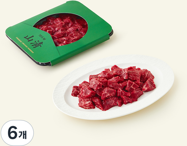 유기축산물 인증 산청 한우 1등급 국거리용 (냉장), 200g, 6개