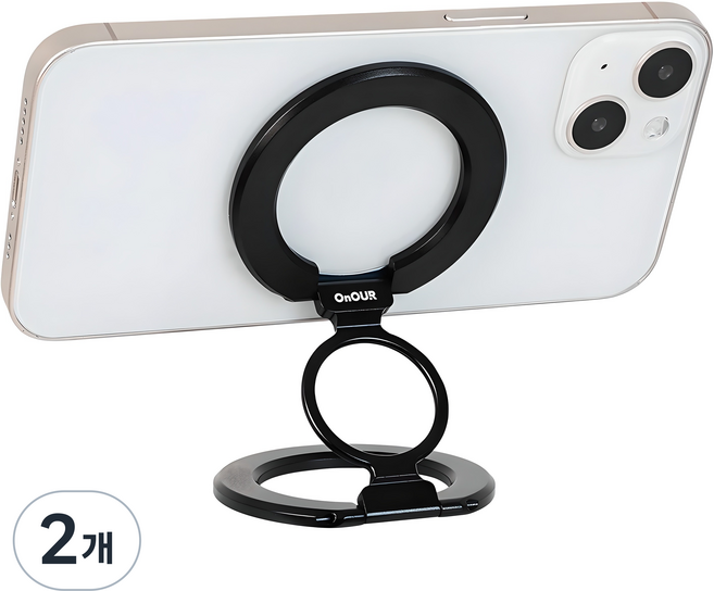 온아워 맥세이프 그립톡 양면 자석 핸드폰 거치대 +맥세이프 링 3개, 블랙, 2개