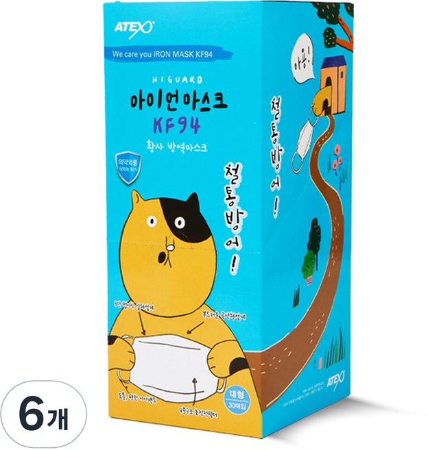 아텍스 아이언마스크 하이가드 황사방역마스크 대형 KF94, 30개입, 6개, 화이트