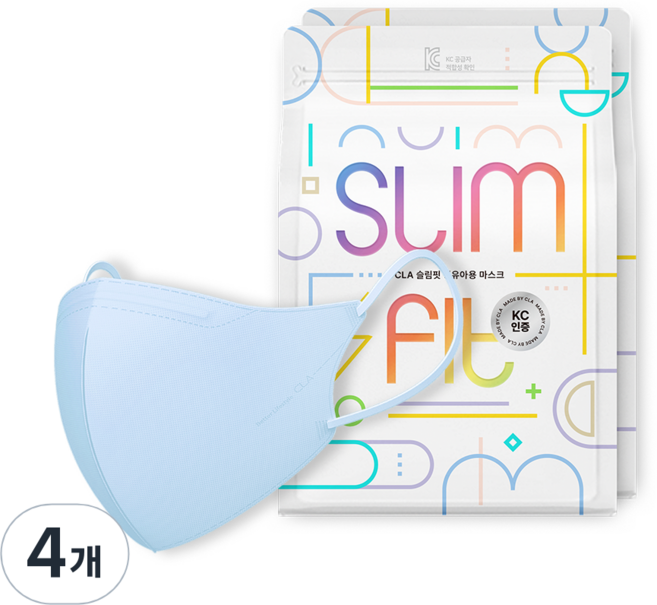 CLA 슬림핏 마스크 어린이용 초초소형, 25개입, 4개, 시에라블루