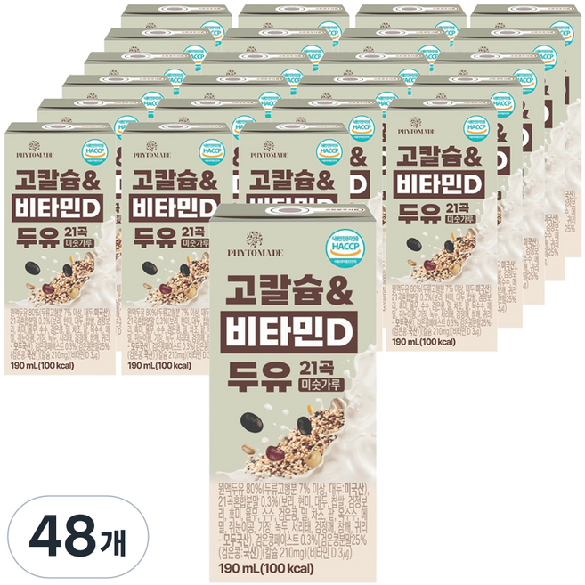 파이토메이드 고칼슘&비타민D 21곡 미숫가루 두유, 48개, 190ml