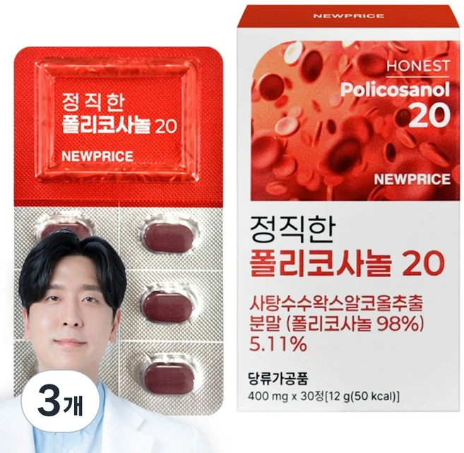 뉴프라이스 정직한 폴리코사놀 20 12g, 3개, 30정 - 쿠팡