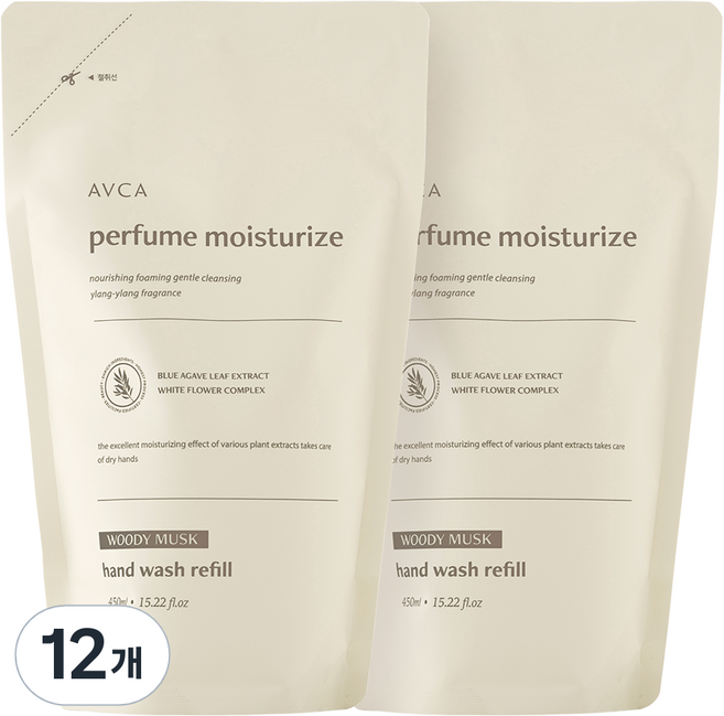 아브카 퍼퓸 핸드워시 대용량 리필 우디 머스크, 450ml, 12개