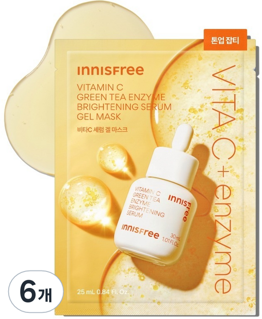 이니스프리 비타씨 그린티 엔자임 잡티 토닝 세럼 겔 마스크 25ml, 1개입, 6개
