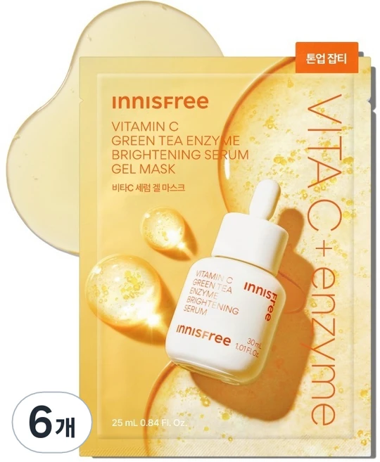 이니스프리 비타씨 그린티 엔자임 잡티 토닝 세럼 겔 마스크 25ml, 1개입, 6개 - 쿠팡