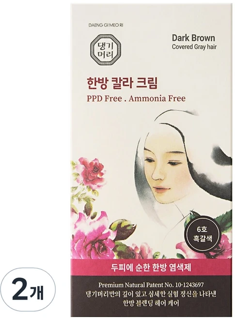 댕기머리 한방 염색약, 6호 흑갈색, 2개 - 쿠팡