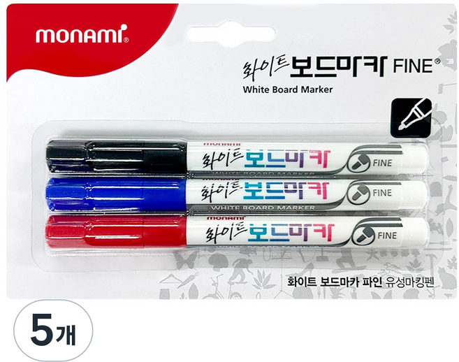 모나미 화이트 보드마카 FINE, 흑색, 청색, 적색, 15개