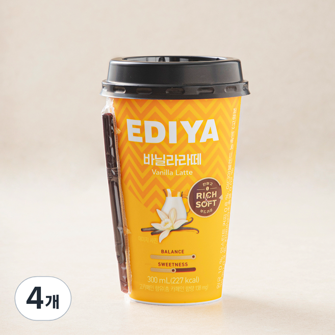 이디야 바닐라라떼, 4개, 300ml
