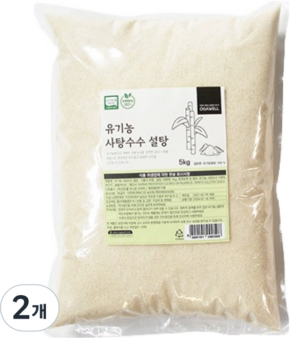 오가웰 유기농 밝은색 설탕, 5kg, 2개