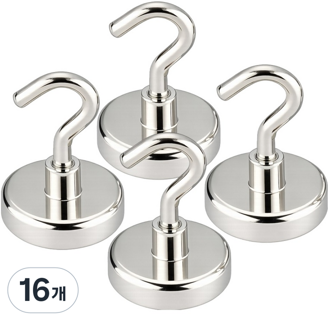圓形超強力掛鉤 銅釹磁鐵 32mm, 銀色, 16個