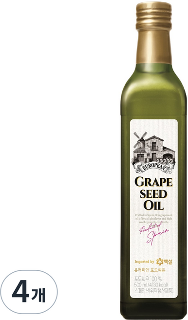 백설 유러피안 병입 포도씨유, 4개, 500ml