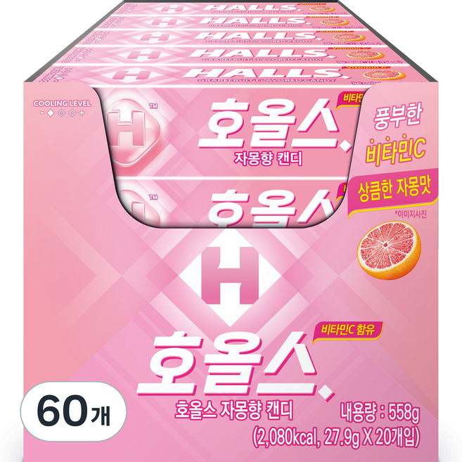 HALLS 條狀葡萄柚糖, 27.9g, 60個